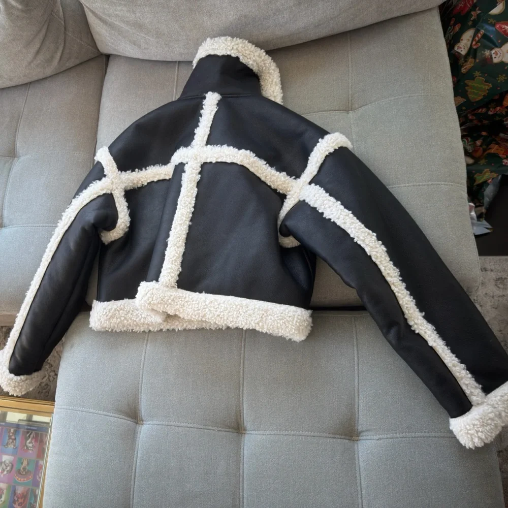 Stand Studio Women's Black & Off-white Kristy Faux-shearling Jacket size medium